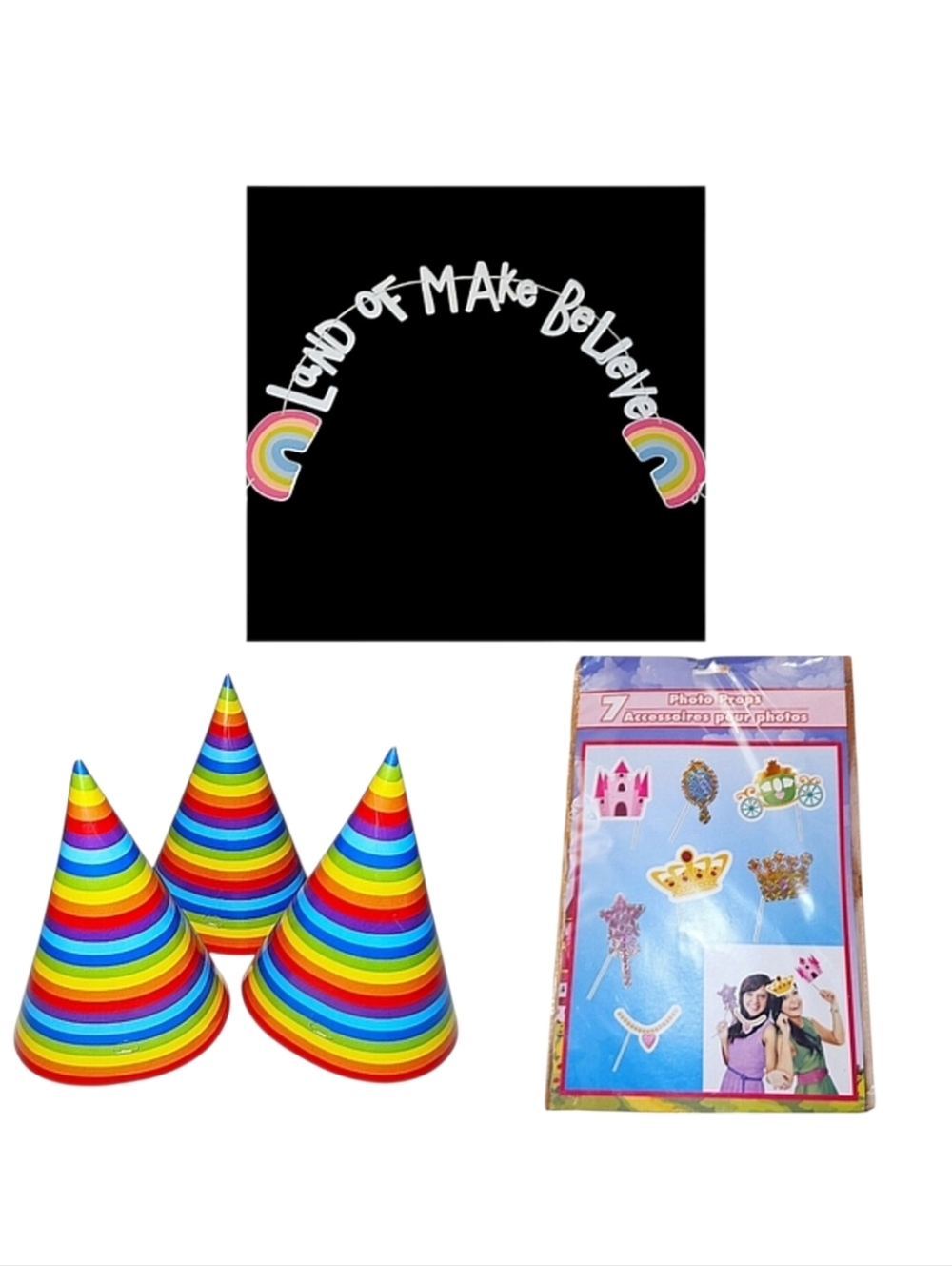 Rainbow Princess Birthday Party Decorations Banner Photo Props & Party Hats